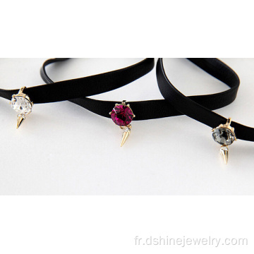 Cuir strass collier tatouage noir Collier Colliers